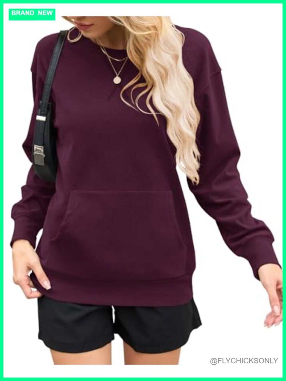 Womens Oversized Crewneck Sweatshirt with Kangaroo Pocket